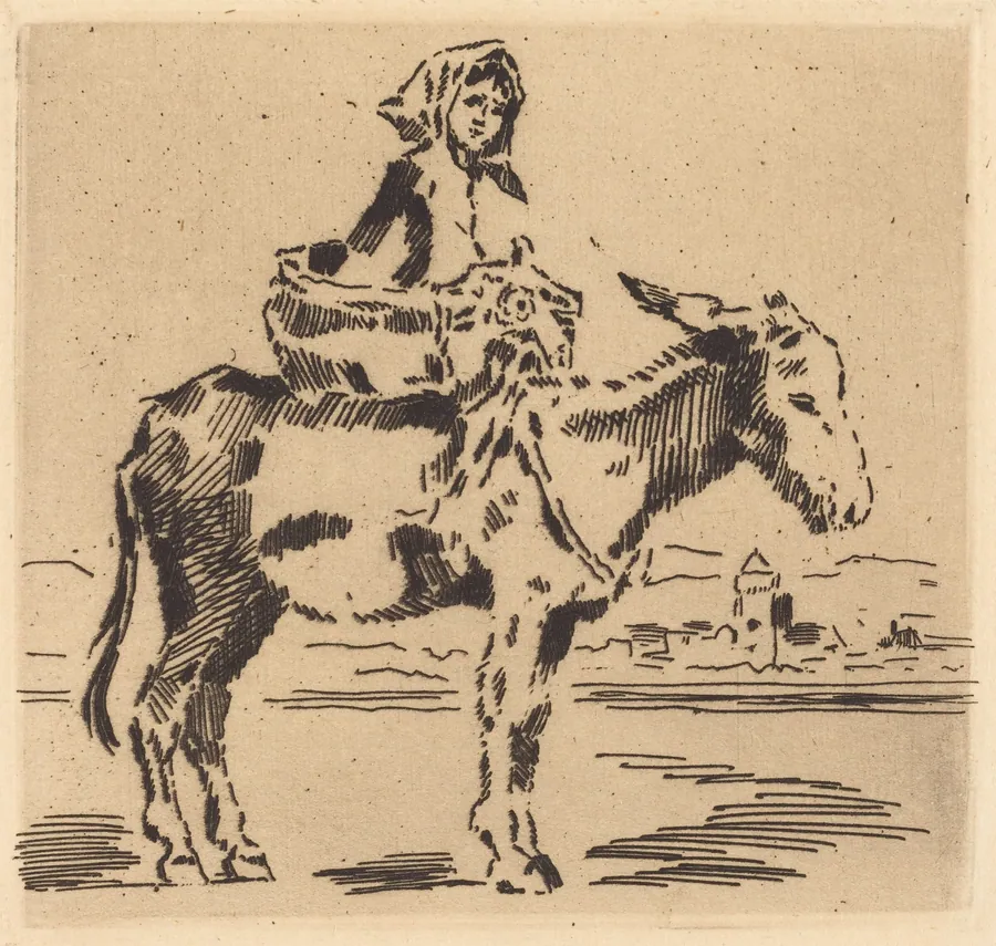 Cacoletière à la Tour (Woman Riding an Ass near a Tower) by Félix-Hilaire Buhot