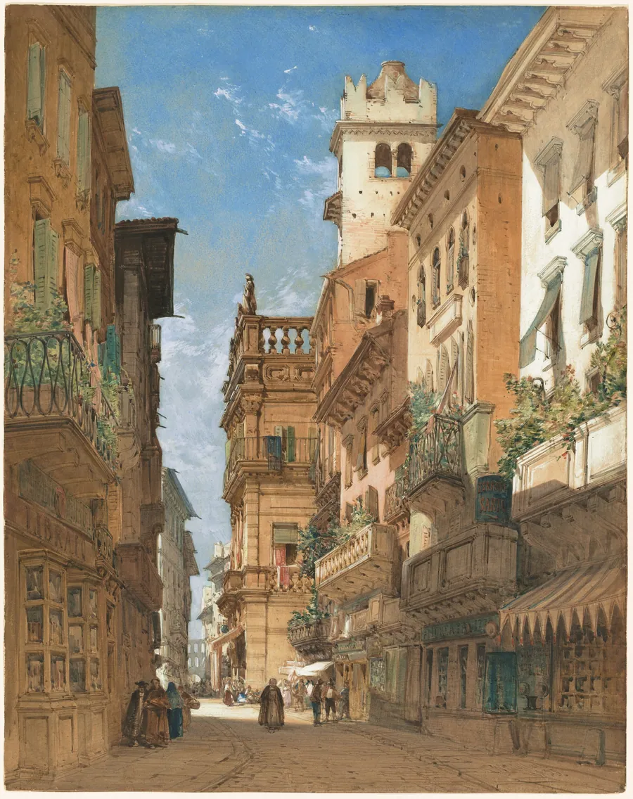 Corso Sant' Anastasia with the Palazzo Maffei in Verona by William Callow