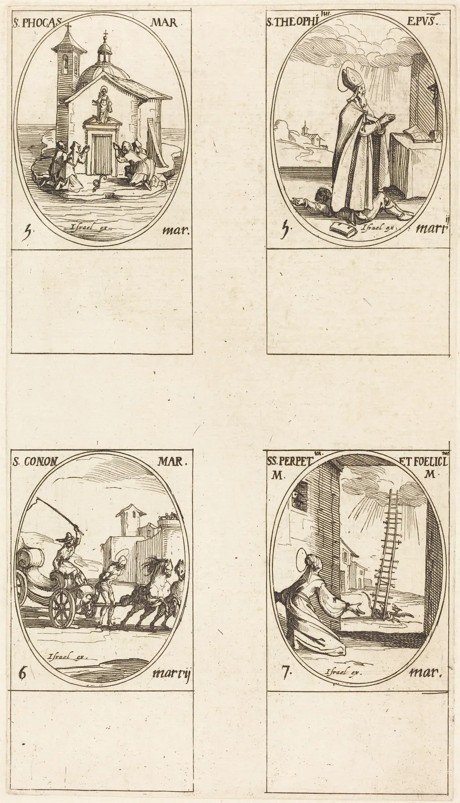 St. Phocas; St. Theophilus; St. Conon; Sts. Perpetua and Felicitas by Jacques Callot