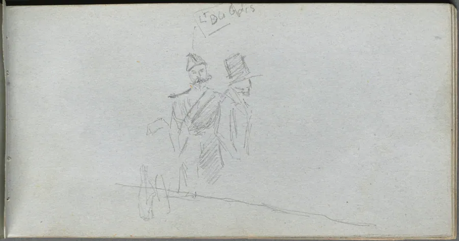Sketchbook, page 38: Study of a Solider and Figure in Top Hat by Ernest Meissonier