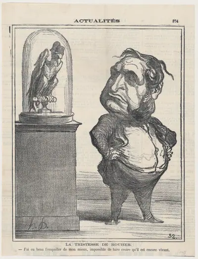 The sadness of Rouher: Even though I did my best in stuffing him, it is impossible to make believe that he is still alive, from 'News of the day,' published in Le Charivari, April 12, 1871