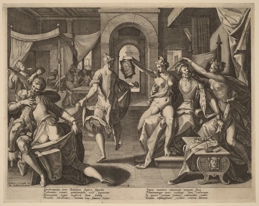 Sardanapalus among the Concubines by Raphael Sadeler I