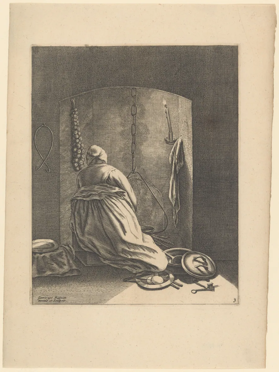 A Woman Cooking, Plate 3 from "Five Feminine Occupations" by Geertruydt Roghman
