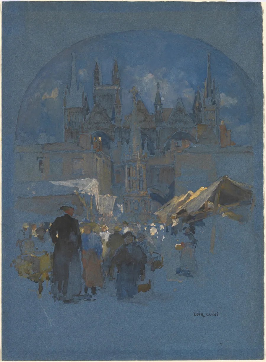 A Market Square before a Cathedral by Luigi Aloys François Joseph Loir