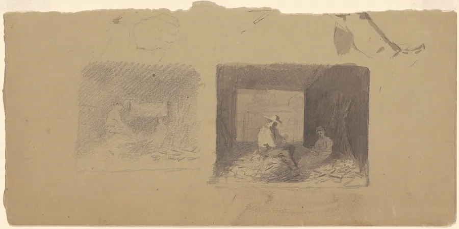 Studies of Farmers Shucking Corn by Enoch Wood Perry, Jr.