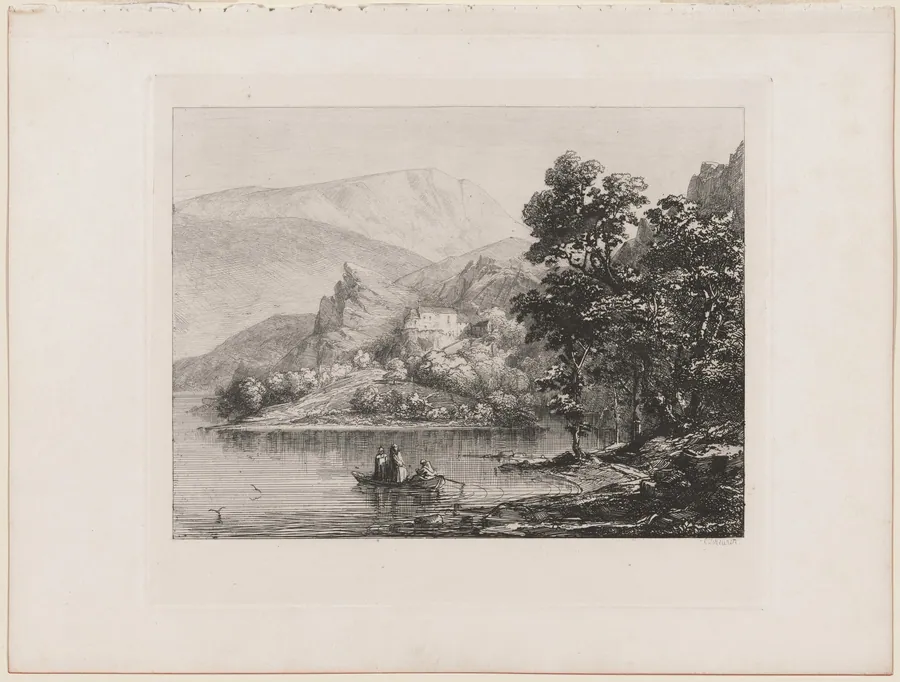 Mountain Lake with Monks in a Boat by Caspar Johann Nepomuk Scheuren
