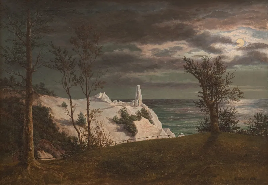 Sommerspiret på Møns Klint. Måneskin by F. Sødring