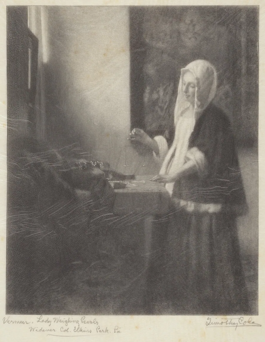 Woman Weighing Pearls by Timothy Cole