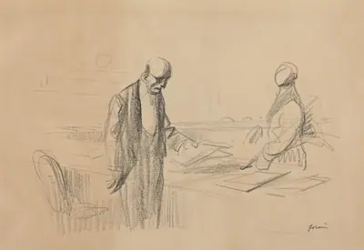 a) At the Conference (recto); b) Reclining Figure (verso)