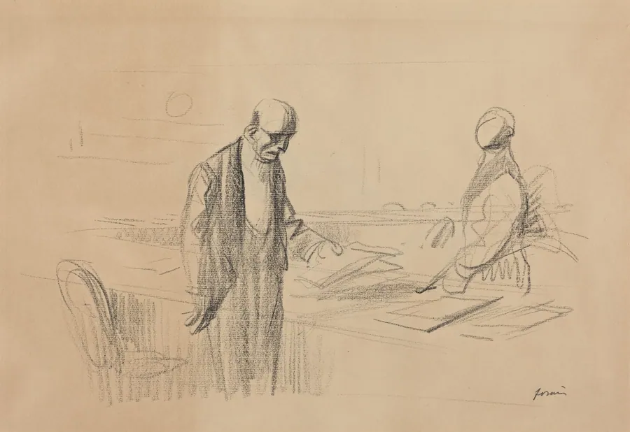 a) At the Conference (recto); b) Reclining Figure (verso) by Jean-Louis Forain