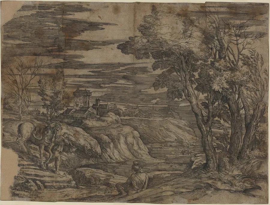 Landscape with a Man Leading a Horse by Battista Franco