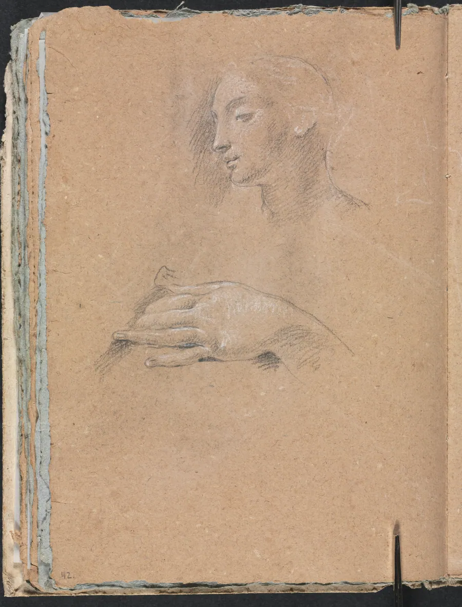Verona Sketchbook: Female head and left hand (page 42) by Francesco Lorenzi