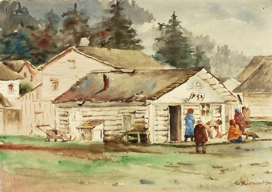 The Three Crows Market, Sitka, 1889 by Theodore J. Richardson, born Readfield, ME 1855-died Minneapolis, MN 1914