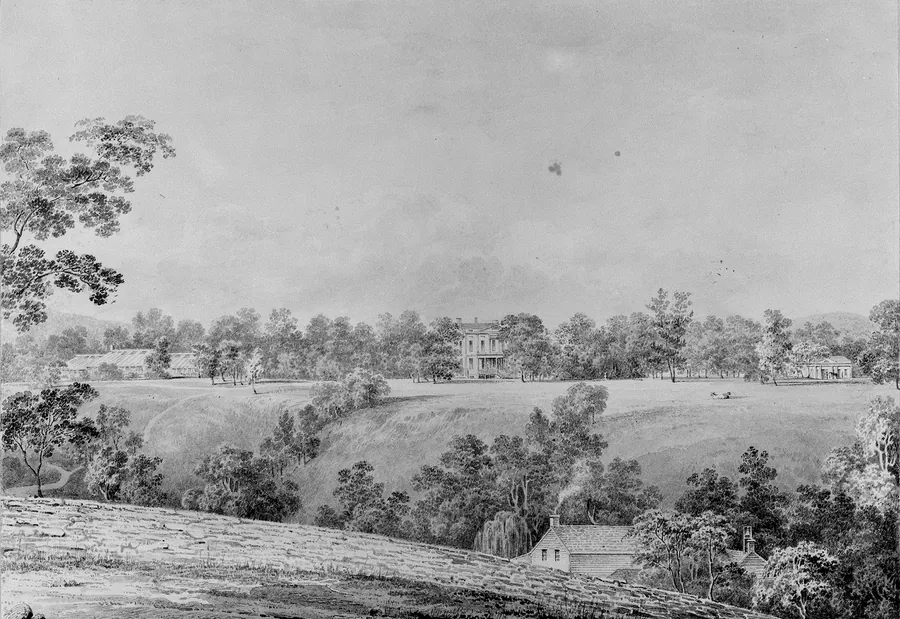 View of David Hosack Estate, Hyde Park, New York, from the East (from Hosack Album) by Thomas Kelah Wharton