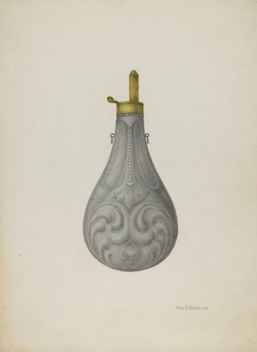 Pewter Powder Flask by George V. Vezolles