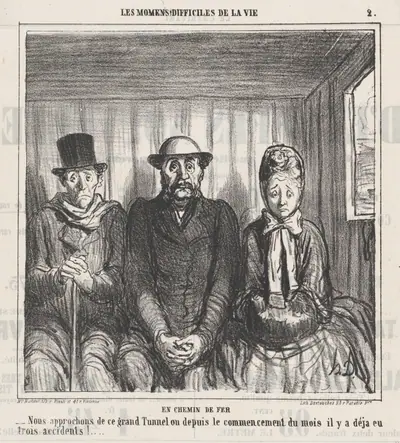 On the train, from 'The difficult moments of life,' published in Le Charivari, March 12, 1864