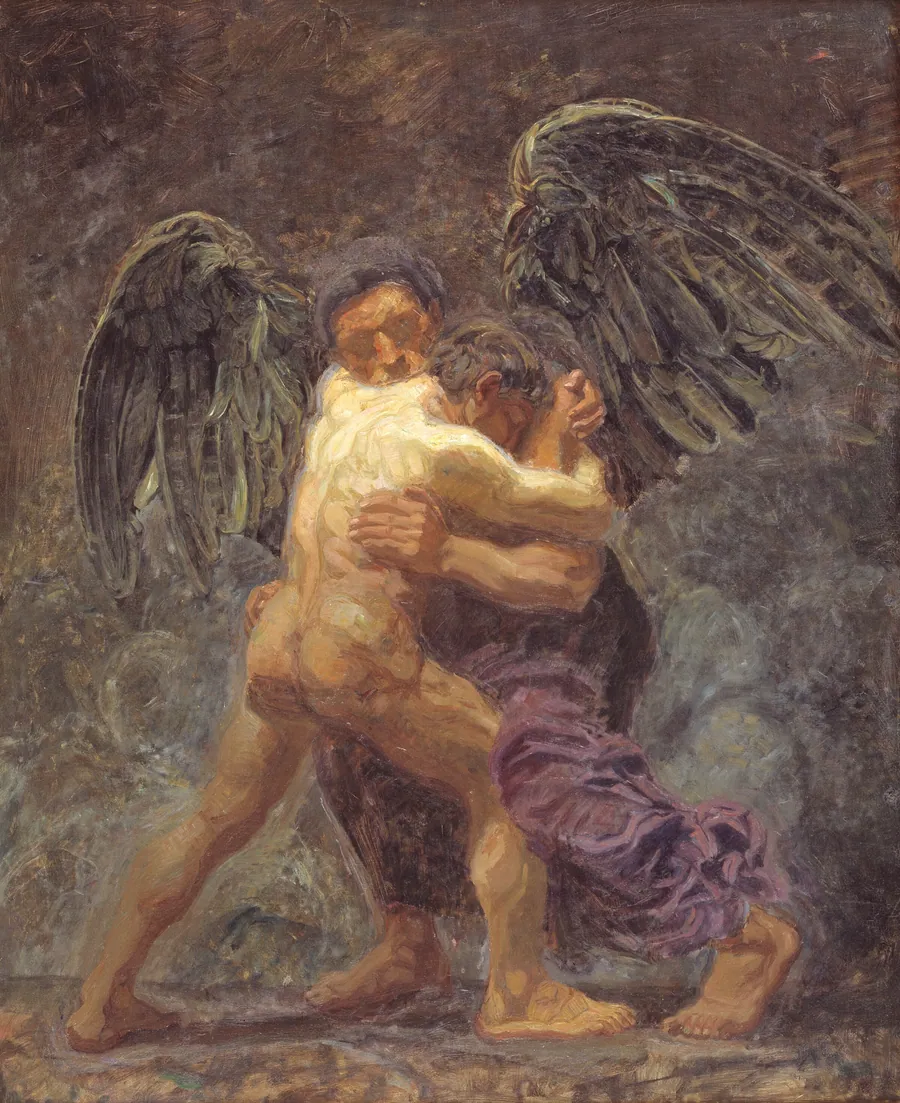Jakobs kamp med englen by Oluf Hartmann