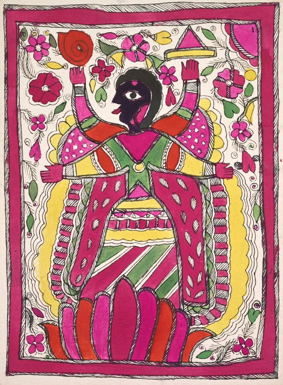 Large, multi-armed figure facing left