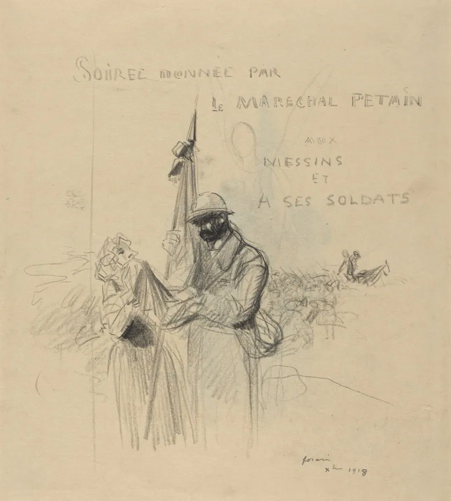 a) Le baiser du drapeau (recto); b) Study of Le baiser du drapeau (verso) by Jean-Louis Forain