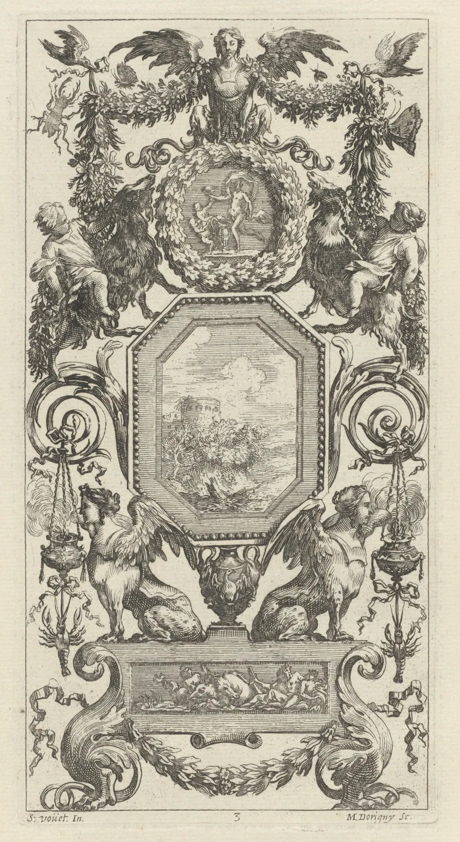 Ornamental Panel Surmounted by a Winged Harpy by Michel Dorigny