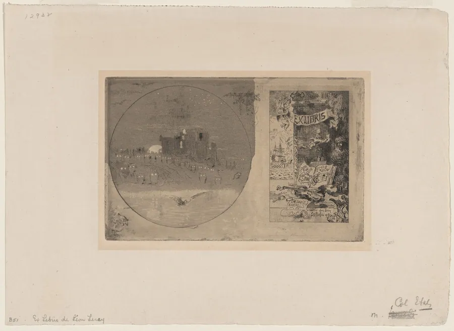 Le Chateau des Hiboux; Ex-libris de Léon Lerey by Félix-Hilaire Buhot