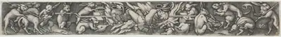 Rabbits Roasting a Hunter and His Dogs