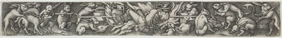 Rabbits Roasting a Hunter and His Dogs by Virgil Solis