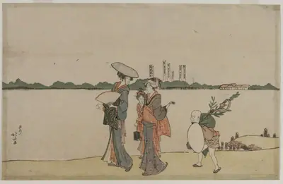 Women and Children Walking Along the Sumida River