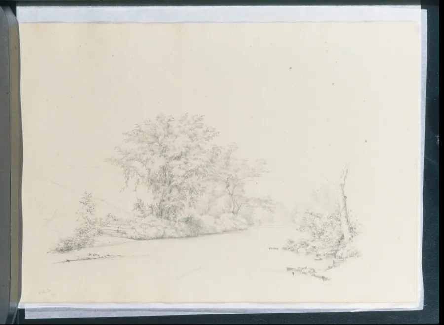 River View [Delaware?] Bordered by Trees (from Sketchbook) by Thomas Hewes Hinckley