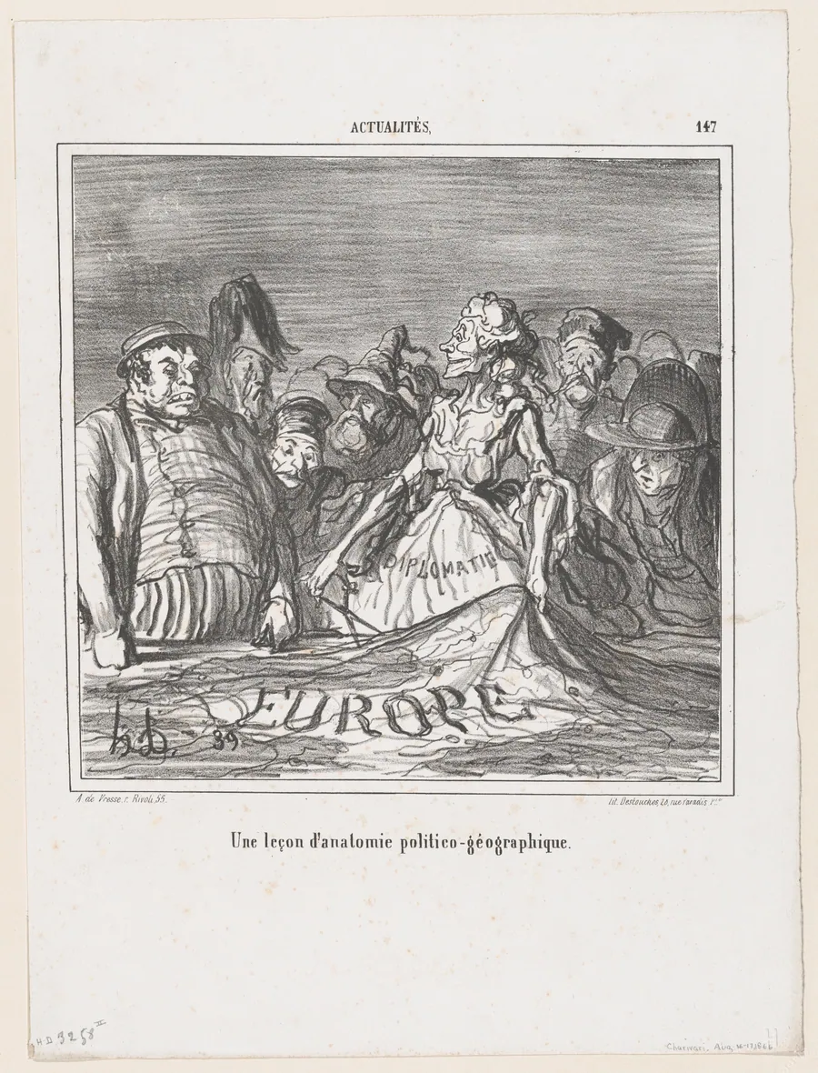 A political-geographical anatomy lesson, from 'News of the day,' published in "Le Charivari" by Honoré Daumier