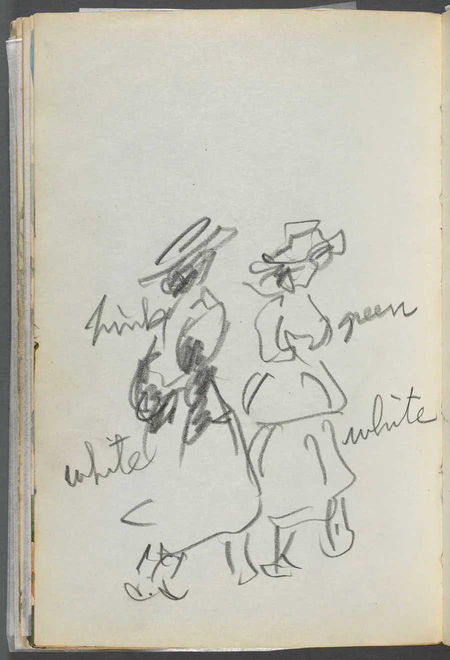 Sketchbook, The Dells, N° 127, page 144: Two Figures walking with color notations by Maurice Prendergast