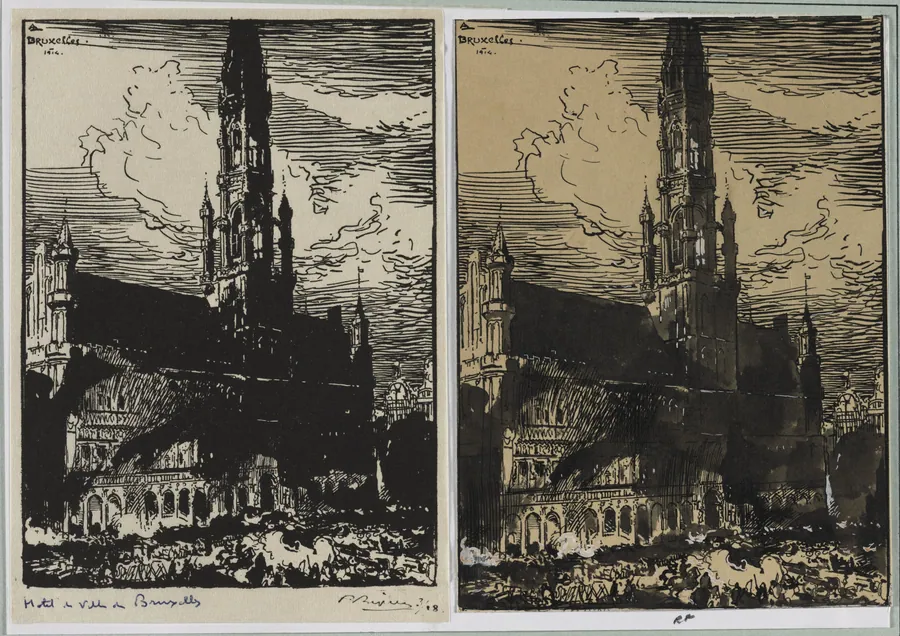 Hôtel de Ville de Bruxelles en feu by Auguste Louis Lepère