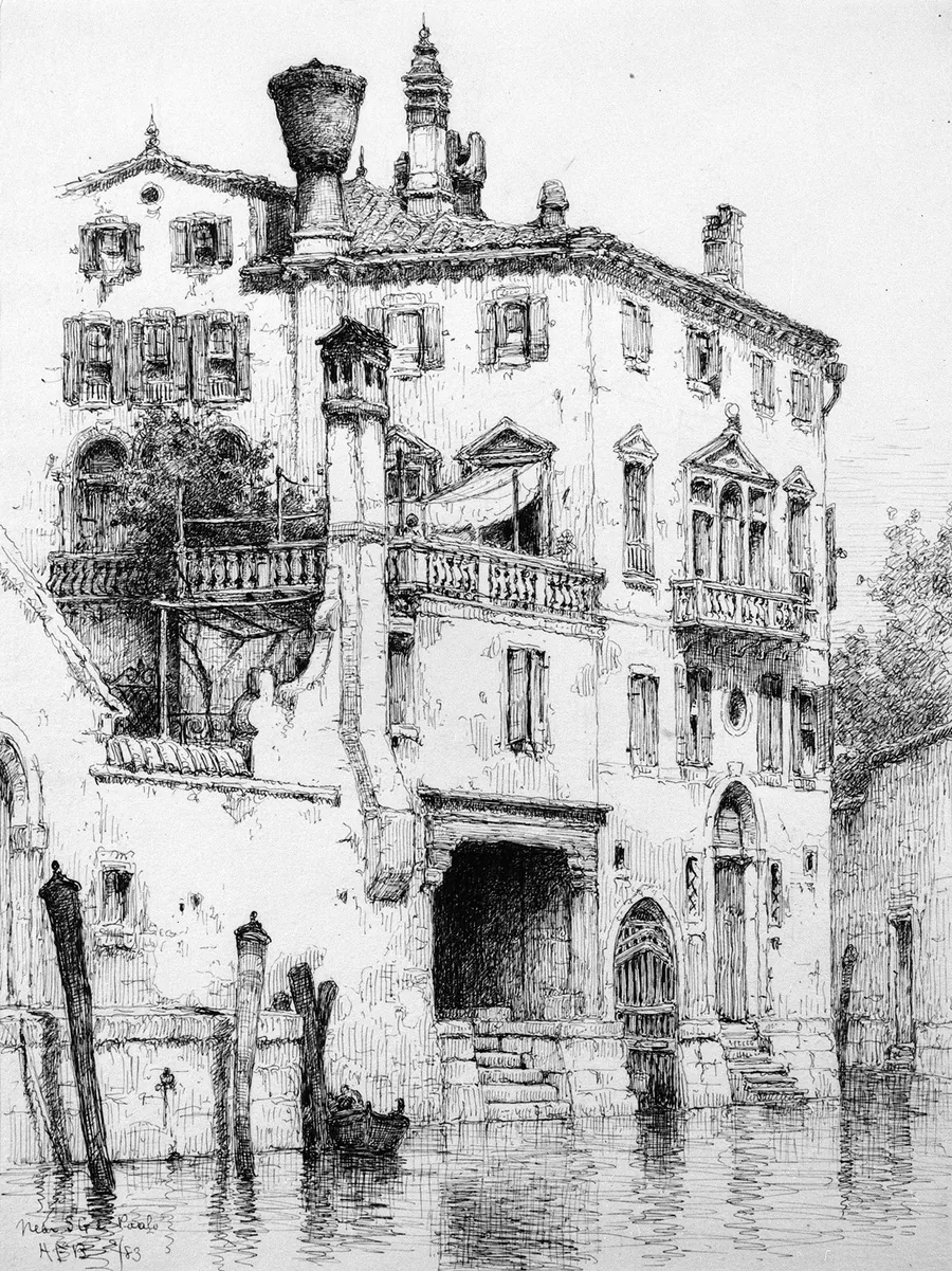 Sketch of Houses near SS. Giovanni e Paolo, Venice by Andrew Fisher Bunner
