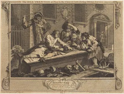 The Idle 'Prentice at Play in the Church Yard, during Divine Service