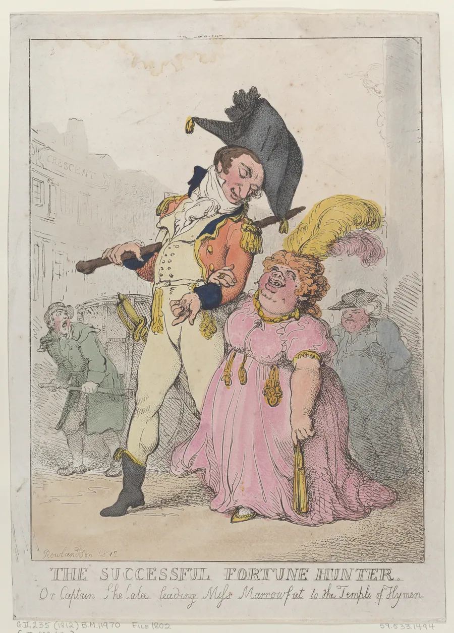 The Successful Fortune Hunter, or Captain Shelalee Leading Miss Marrowfat to the Temple of Hymen by Thomas Rowlandson