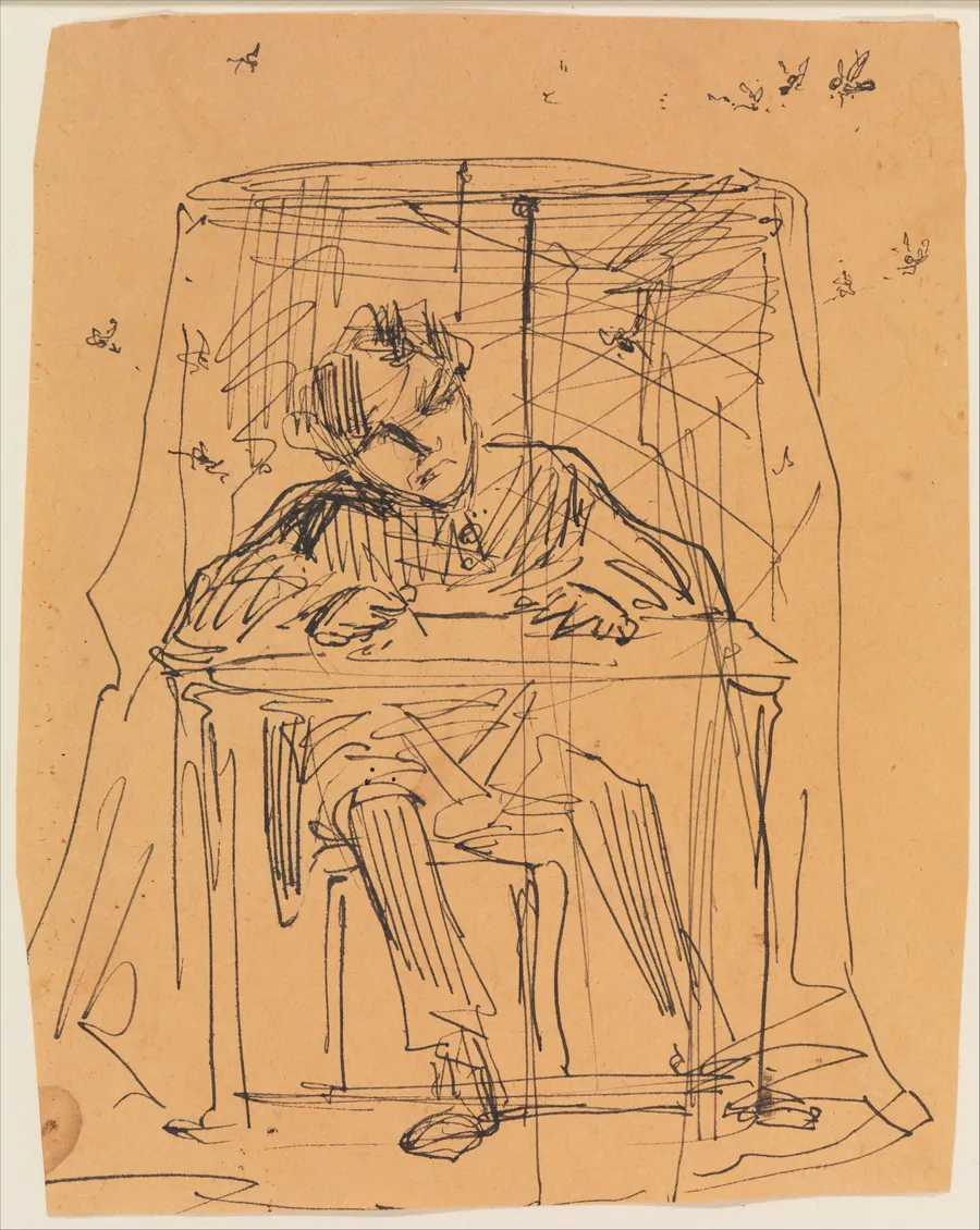 Man at Table beneath Mosquito Net (from Sketchbook) by James McNeill Whistler