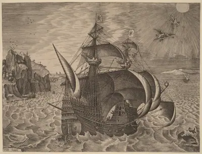 Armed Three-Master with Daedalus and Icarus in the Sky