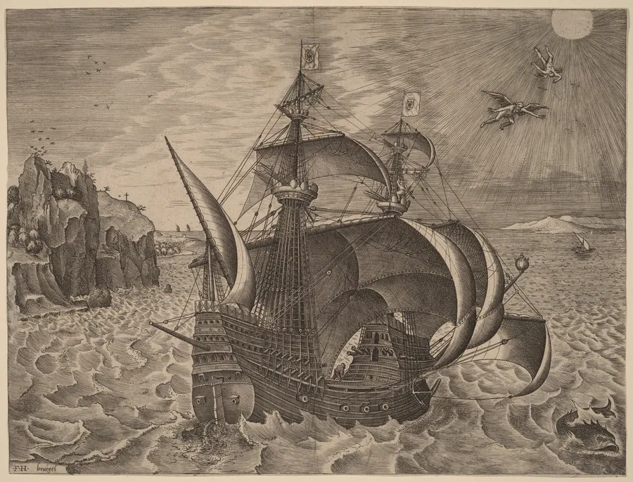 Armed Three-Master with Daedalus and Icarus in the Sky by Frans Huys