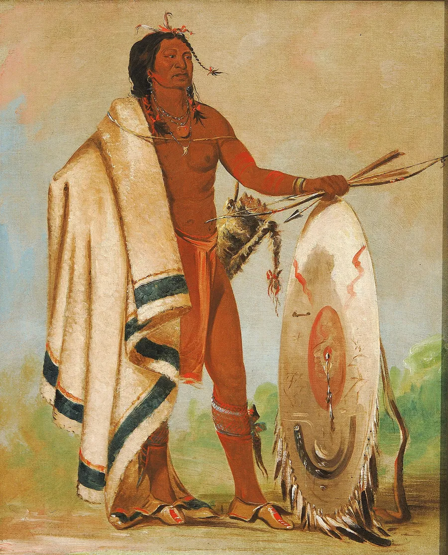 Kotz-a-tó-ah, Smoked Shield, a Distinguished Warrior by George Catlin, born Wilkes-Barre, PA 1796-died Jersey City, NJ 1872