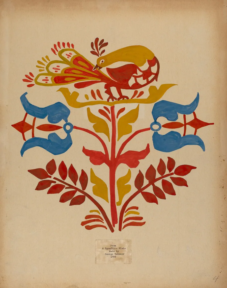 Drawing for Plate 4: From Portfolio "Folk Art of Rural Pennsylvania" by American 20th Century