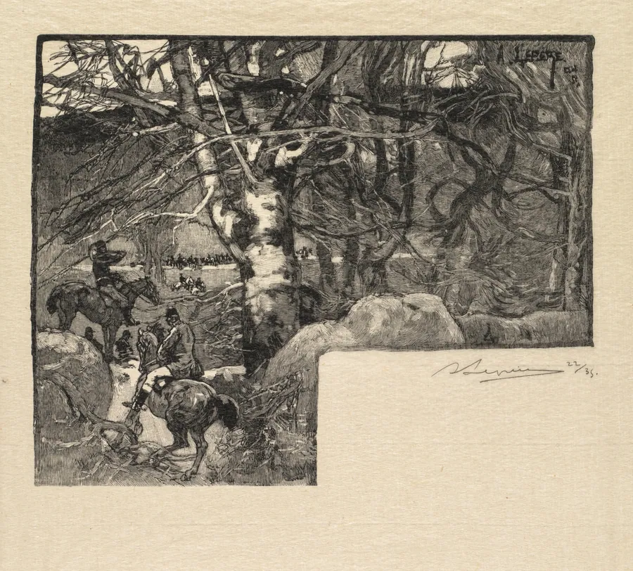 Fontainebleau Forest: Ride to the Hounds at Mont-Gérard (La Forêt de Fontainebleau: Une chasse au Mont-Gérard) by Auguste Louis Lepère