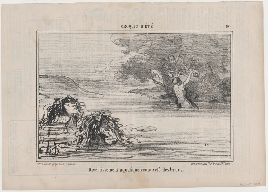 Divertissement aquatique renouvelé des Grecs, from Croquis d'Été, published in Le Charivari, August 16-17, 1857 by Aaron Martinet