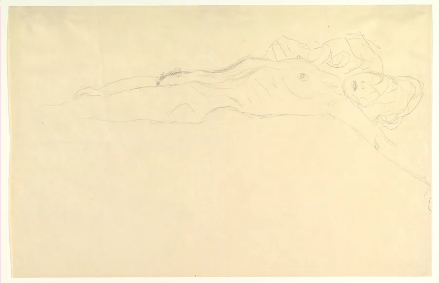 Reclining Nude with Outstretched Left Arm by Gustav Klimt