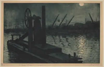 La Drague Dieppe (A Dredger in Dieppe Harbor by Moonlight)