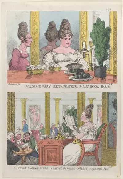 Madame Very Restauranteur, Palais Royal Paris and La Belle Liminaudiere au Caffee De Mille Collone, Palais Royale Paris