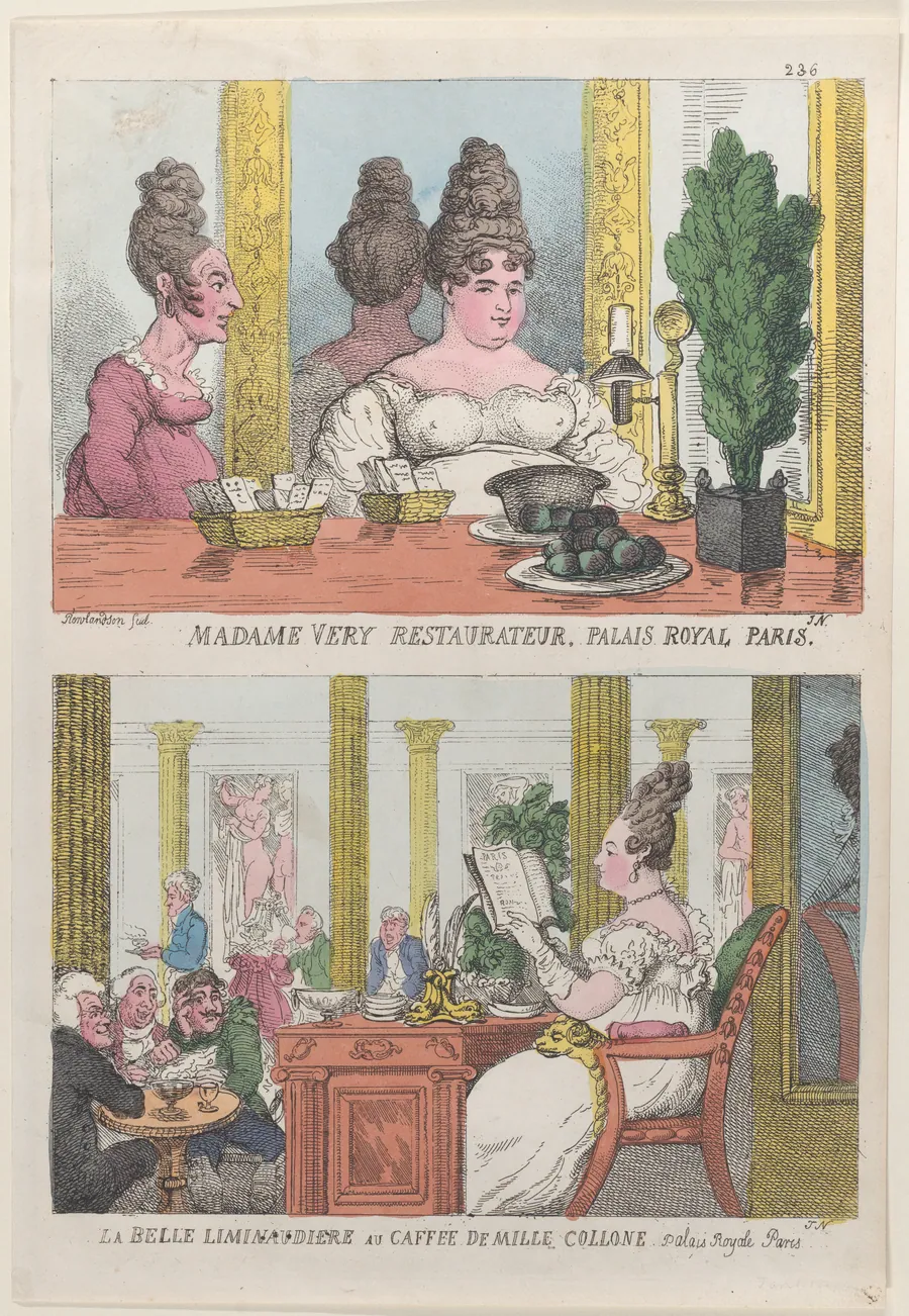 Madame Very Restauranteur, Palais Royal Paris and La Belle Liminaudiere au Caffee De Mille Collone, Palais Royale Paris by John Nixon