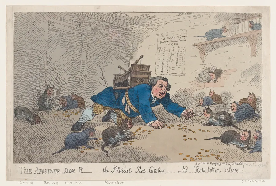 The Apostate Jack Robinson, The Political Rat Catcher–N.B. Rats Taken Alive! by Thomas Rowlandson
