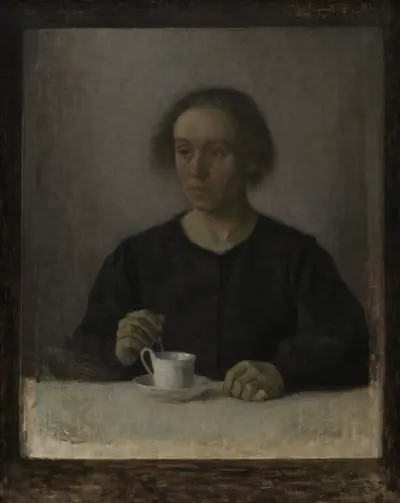 Kunstnerens hustru Ida Hammershøi med en tekop