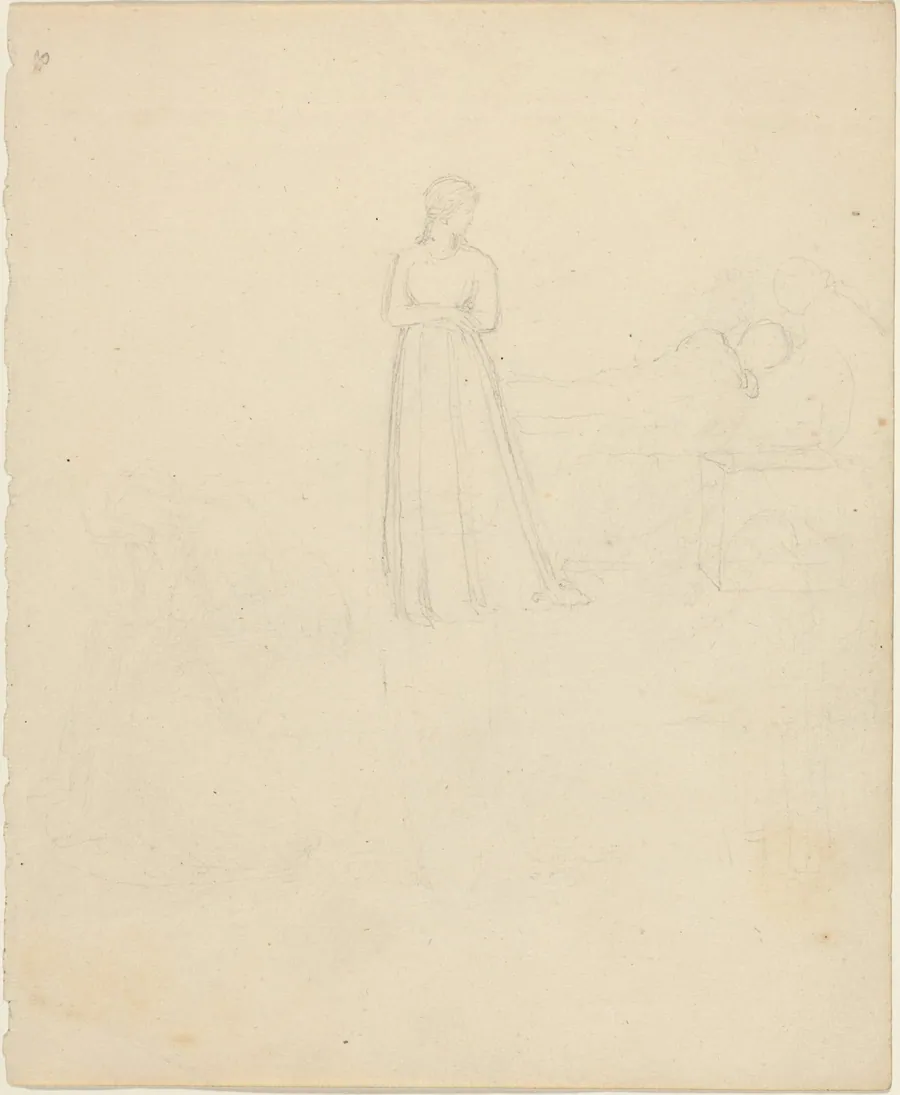 Standing Female Figure Looking at Reclining and Seated Figures by John Flaxman