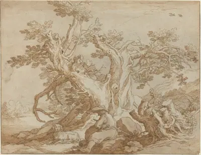 Landscape with Seated Figure and Dog